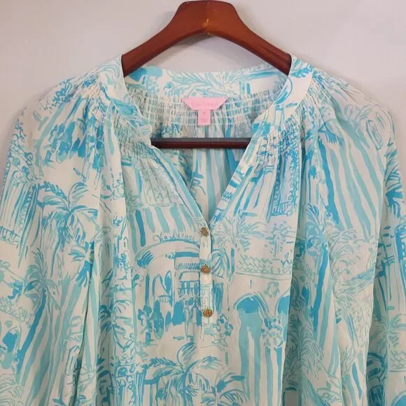 Lilly Pulitzer Aqua and White Tropical Blouse - Picture 4 of 10
